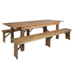 Flash Furniture Hercules Series 8' X 40'' Antique Rustic Folding Farm Table And Two Bench Set