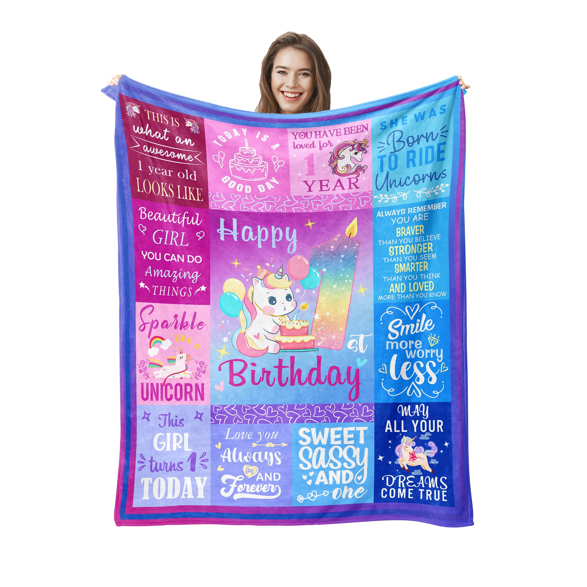 Pozevan 1 Year Old Girl Birthday Gift Blanket, 1 Year Old Girl Gifts, 1St Birthday Girl Gifts, One Year Old Girl Birthday Gifts,