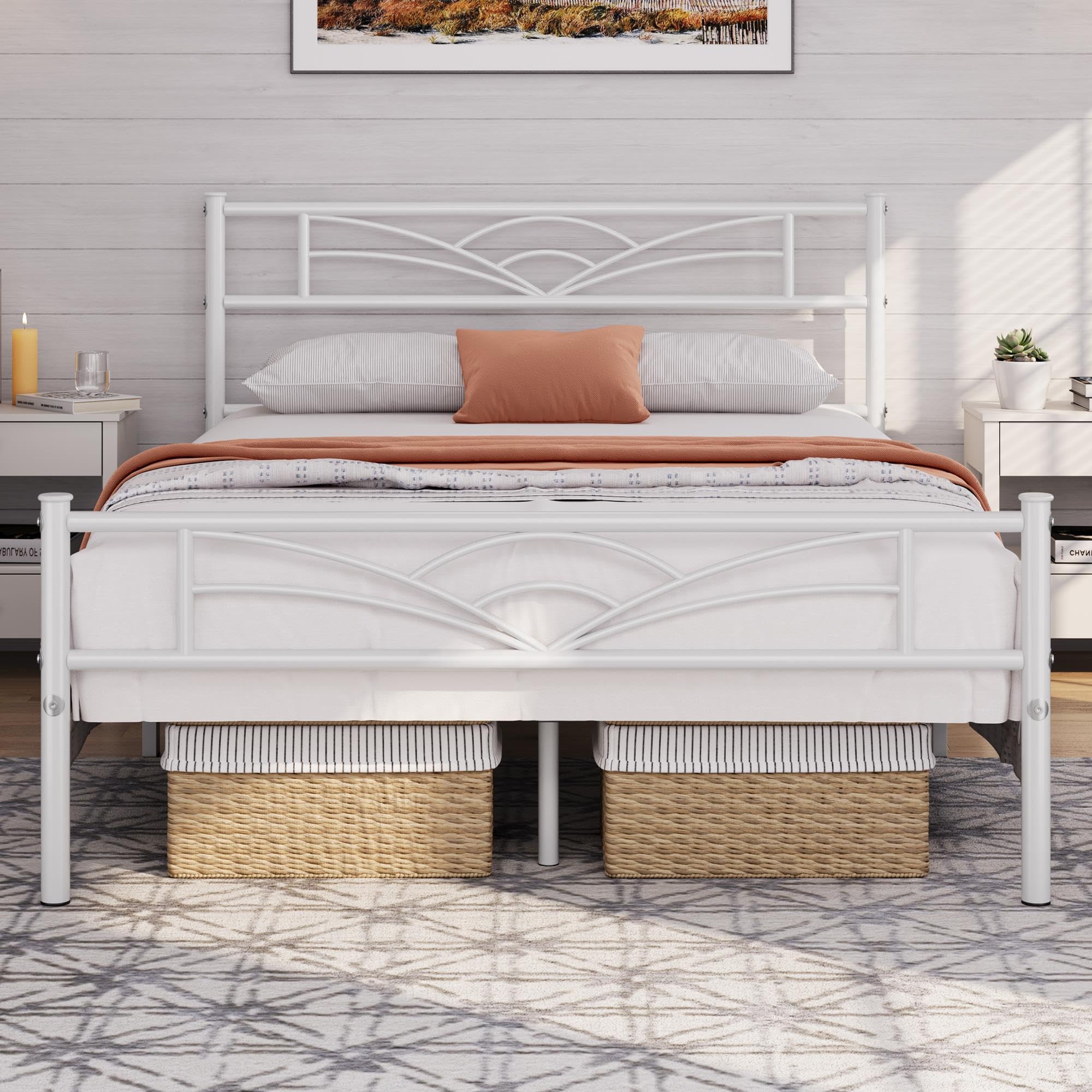 Yaheetech Full Size Bed Frames Metal Platform Bed Mattress Foundation with Cloud-Inspired Design Headboard/Footboard/Ample Under