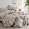 Bedsure 100% Washed Cotton Duvet Cover Oversized King - Linen Grey Minimalist Duvet Cover Linen Like - 3 Pieces Plain Simple Bed