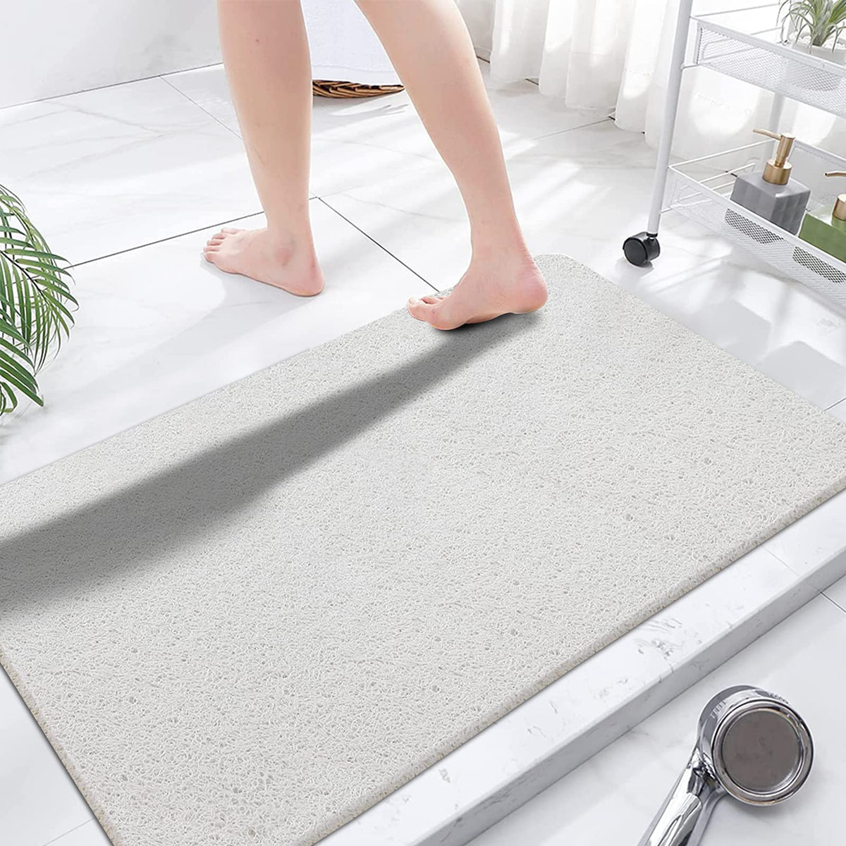 Extra Large Shower Mats Non Slip, 23.6  47.2 Inch, Bath Mat for Shower, Loofah Mats for Shower and Bathroom, Quick Drying, White