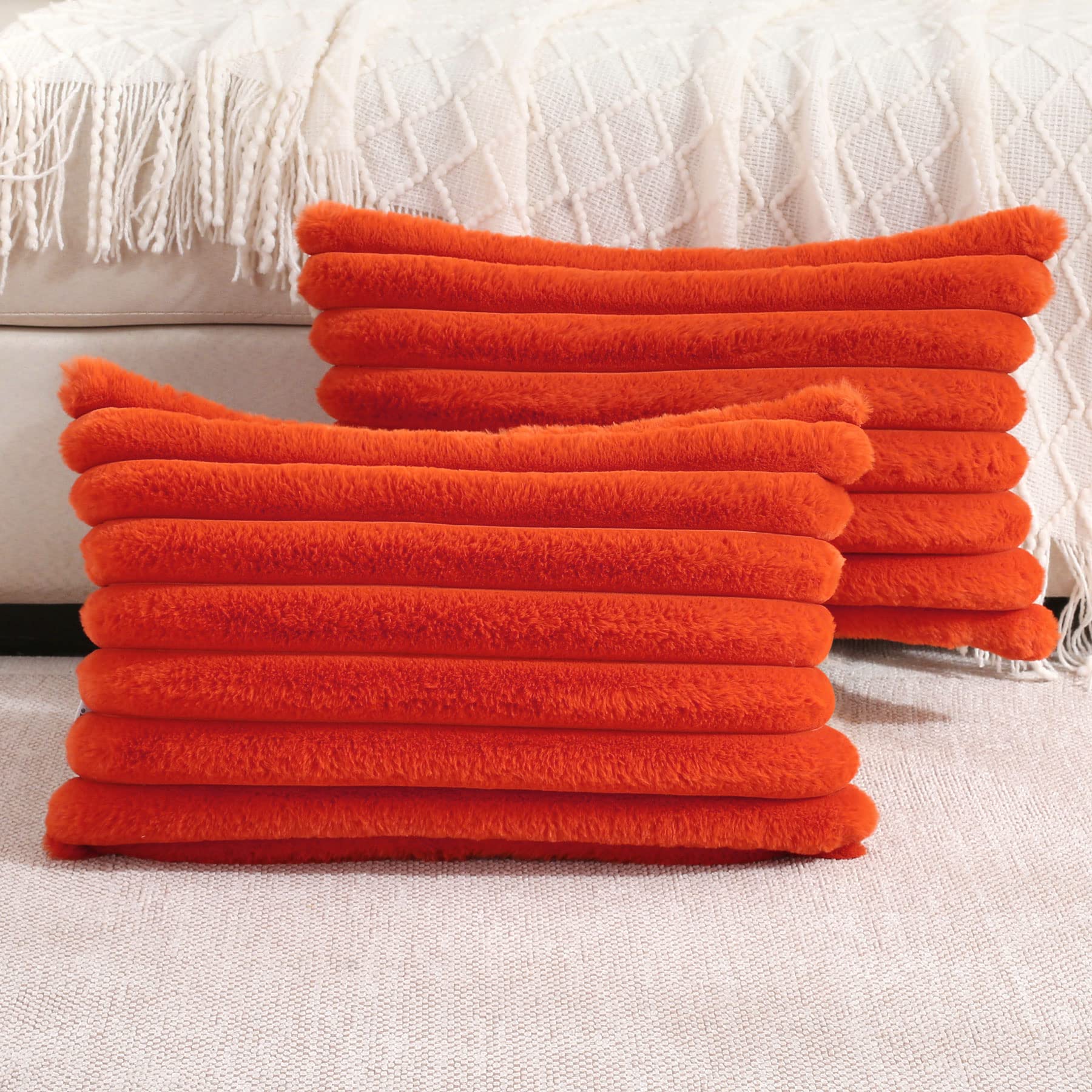 Futei Burnt Orange Striped Decorative Throw Pillow Covers 12X20 Inch Set Of 2,Rectangle Winter Decorations Couch Lumbar Pillowca