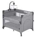 Qutanix 2-in-1 Baby Playard, Pack and Play Bassinet, Easy Folding Portable Crib with Music Mobile for Newborn to Toddlers (Grey)
