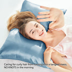 Bedelite Satin Pillowcase With Zipper 2 Pack, Airy Blue Pillow Cases Standard Size, Super Soft And Cooling Similar To Silk Pillo