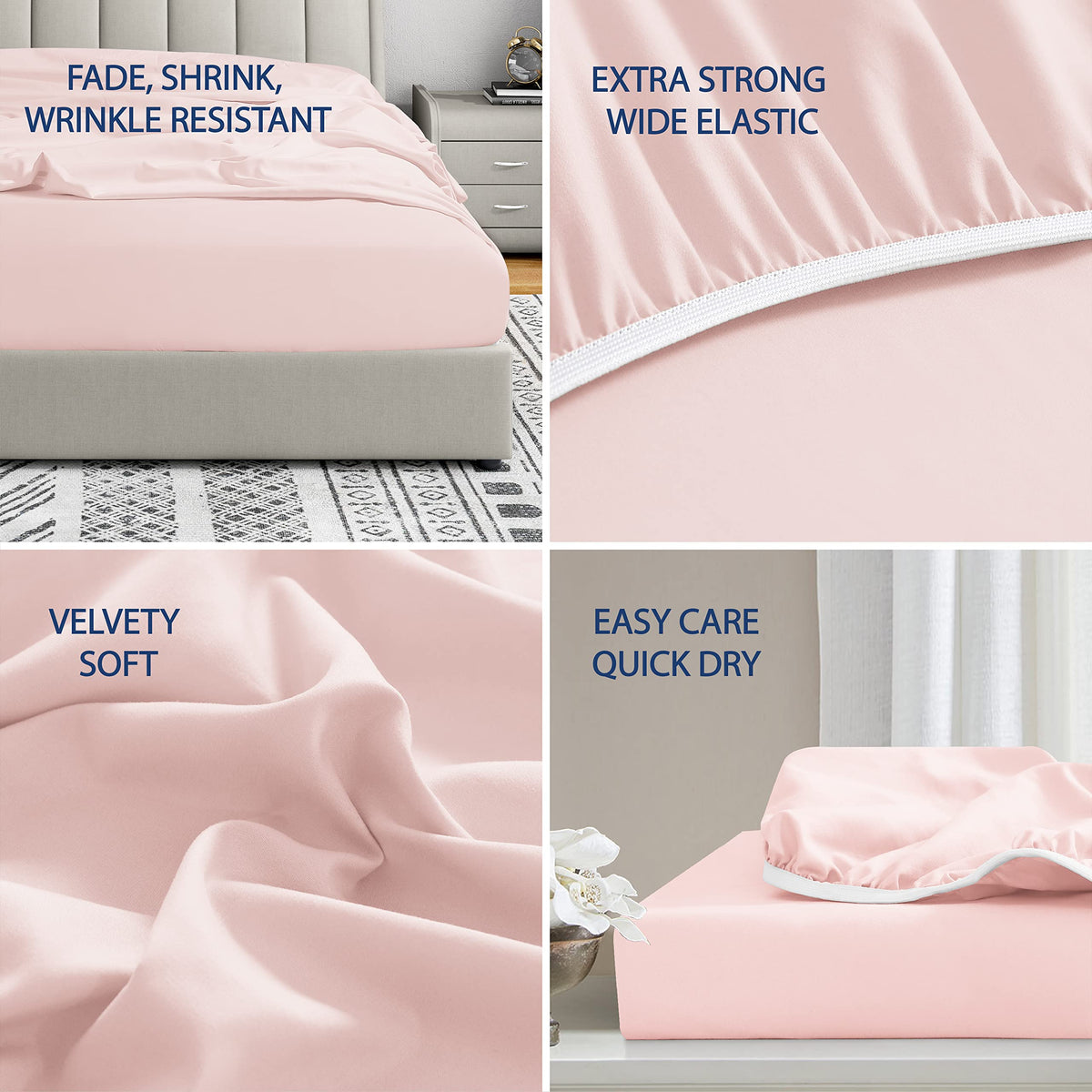 Cathay Home Twin Fitted Sheet - Double Brushed Ultra Soft – Wrinkle & Fade Resistant - 14' Standard Pocket Fitted Sheet Only - Good Fit For 12'-16' Deep Mattress (Twin, Blush)