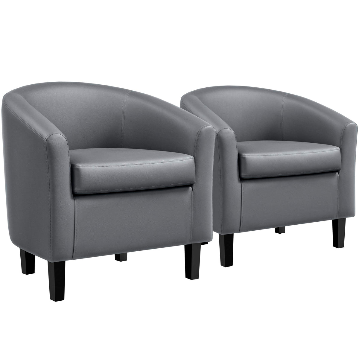 Yaheetech Barrel Chairs, Faux Leather Chairs, Modern Leather Club Chairs Comfy Gray Accent Chairs with Sturdy Wood Legs for Livi