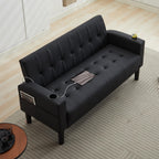 Tyboatle 62 Inch Linen Upholstered Tufted Mid-Century Modern Loveseat Sofa W/ 2 Usb Charger Ports And 2 Cupholders, Small Love Seat Couches For Living Room, Bedroom, Apartment, Dorm (Dark Grey)