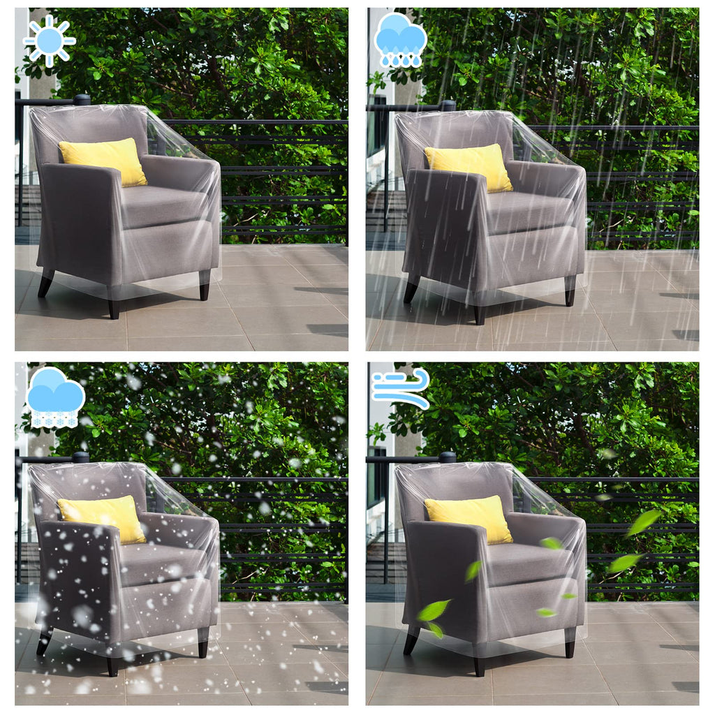 Tudomro Waterproof Plastic Chair Covers, 4 Pcs, Clear, 37 x 30 x 30 Inch, PE Material, for Outdoor Furniture Storage and Moving