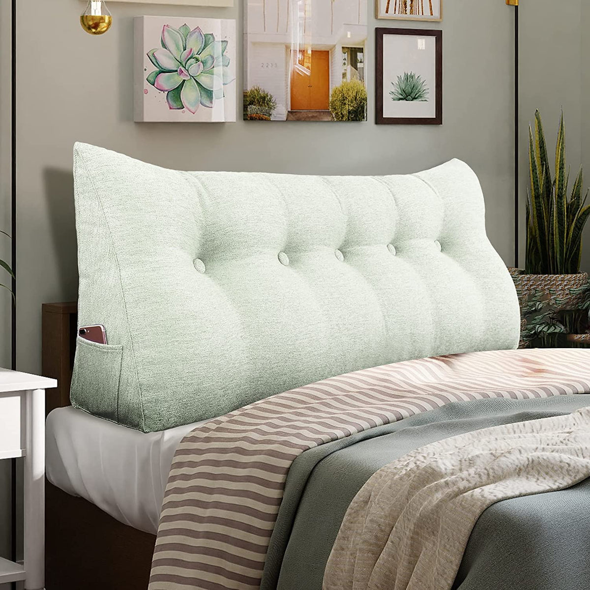 Wowmax Multifunctional Upholstered Headboard Pillow King, Button Tufted Headboard Pillows, Triangular Dorm Room Fabric Head Boar