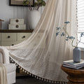 Sutuo Home Boho Curtain Crochet Lace Semi-Sheer Bohemian Hollow Knitted Handmade Tassels, Rod Pocket Window Treatment Vintage Ru