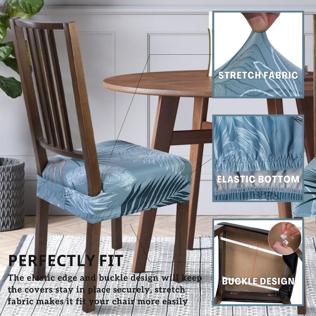 Searchi Stretch Dining Chair Seat Covers Set Of 4, Soft Removable Washable Seat Covers For Dining Chairs, Dining Room Seat Cover Slipcover Protector (Rear-Covered, Blue Foliage)