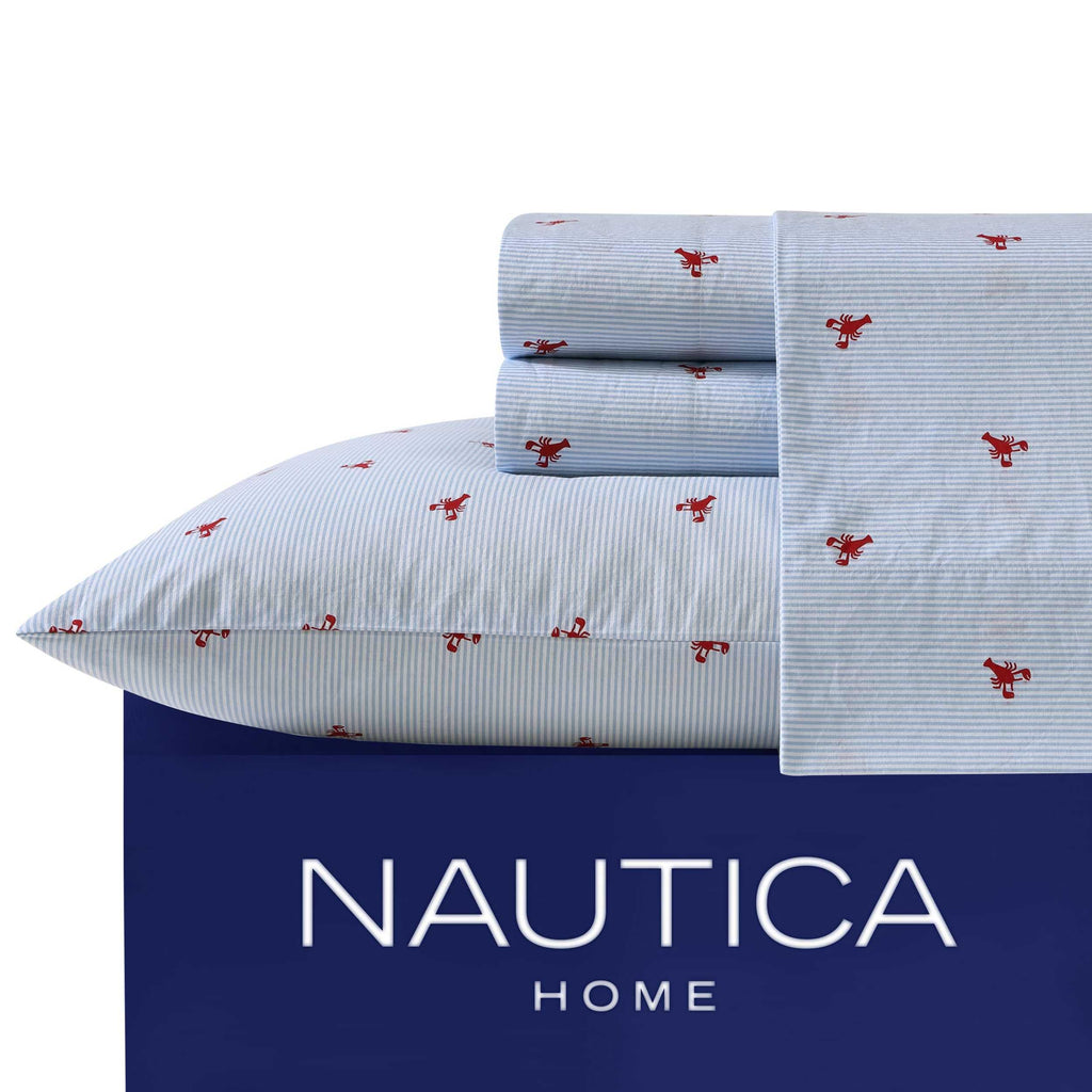 Nautica - Twin Sheets, Cotton Percale Bedding Set, Casual Home Decor (Lobster Walk Red, Twin)