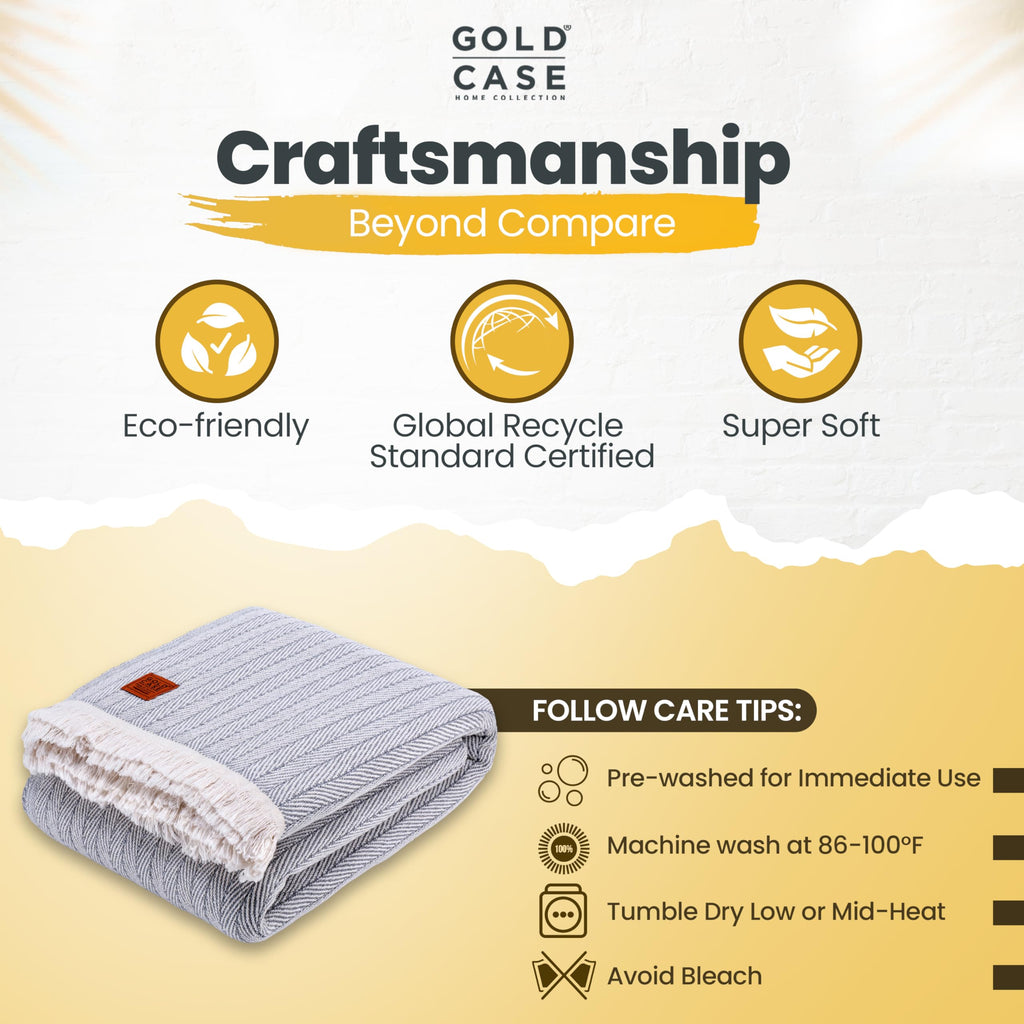 Gold Case Turkish Bed Blanket - 100% Recycled Cotton Queen Blanket For Bed 90X90 - Super Soft Cotton Blankets Queen Size - Layer