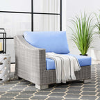 Modway Conway Outdoor Patio Wicker Rattan, Left-Arm Chair, Light Gray Light Blue