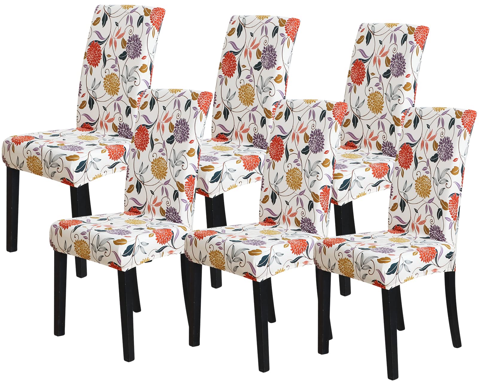 FORCHEER Printed Stretchable Parson Chair Covers for Dining Room Set of 6,Pattern Stretch Dining Chair Slipcover Washable Remova