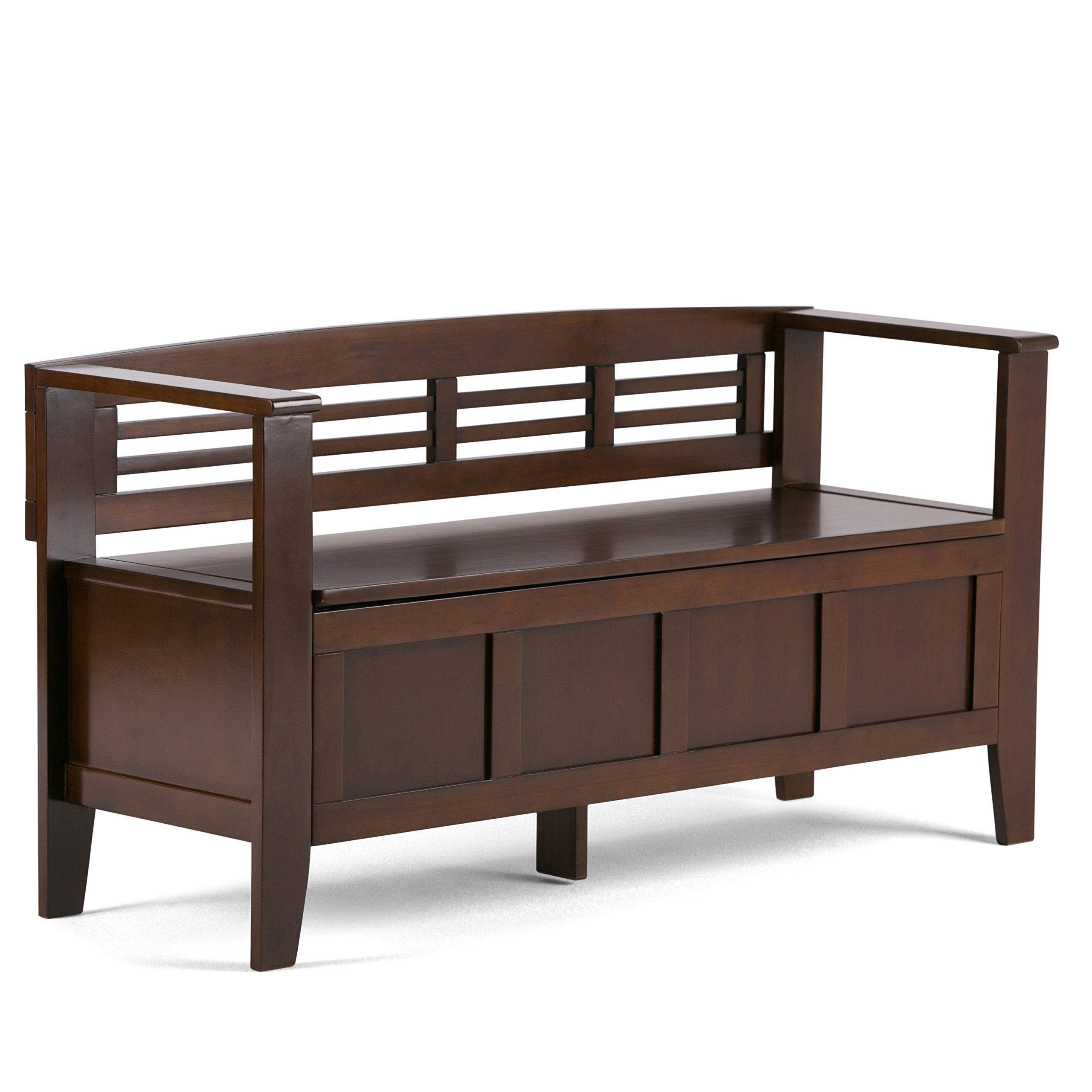 SIMPLIHOME Adams Entryway Storage Bench - 48 inch Wide Solid Wood Hallway Seat in Rustic Medium Brown, Contemporary Bench for En