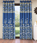Home Sizzler 2 Piece Flower Border Panel Eyelet Polyester Door Curtains  7 Feet, Blue