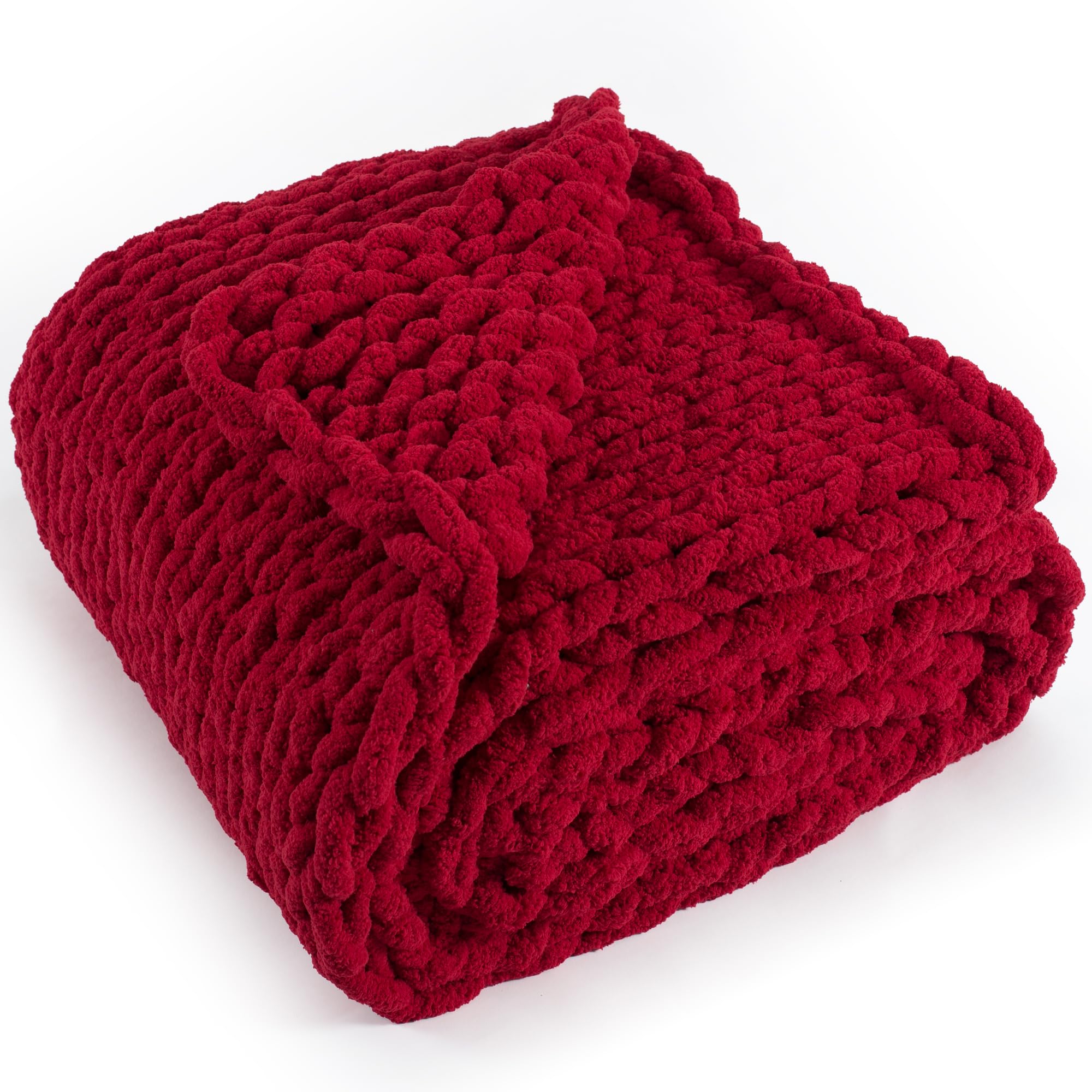 Long Create Chunky Knit Throw Blanket 50'X 60', 100% Handmade With Soft Chenille Yarn, 4.4Lbs Thick Cable Knitted Blankets, La
