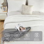 Satisomnia Queen Comforter Set White, Soft Seersucker Comforters Queen Size Bed, 3 Pieces Lightweight Down Alternative Bedding C