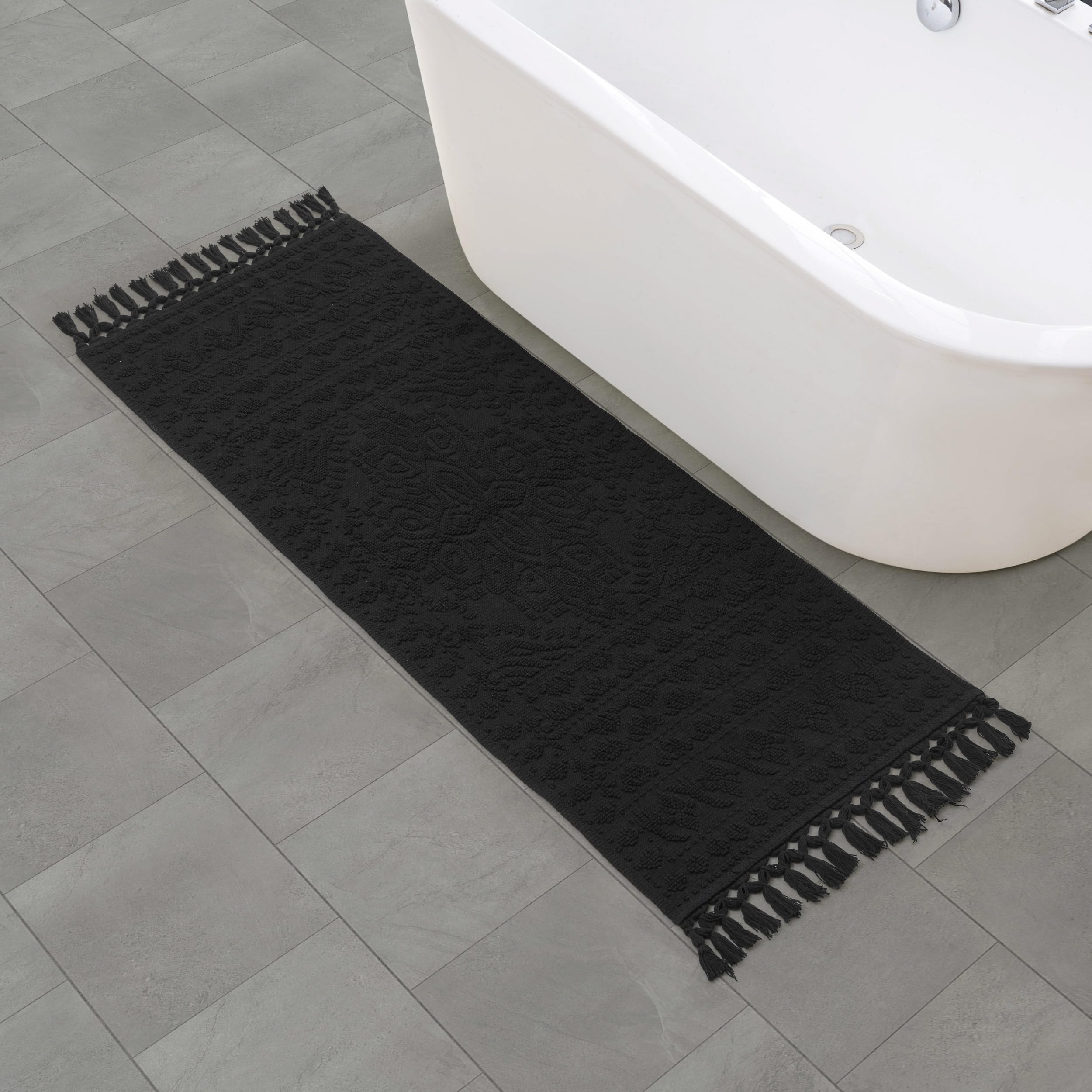 French Connection Nellore Fringe 24 x 64 in. Bath Rug, Black