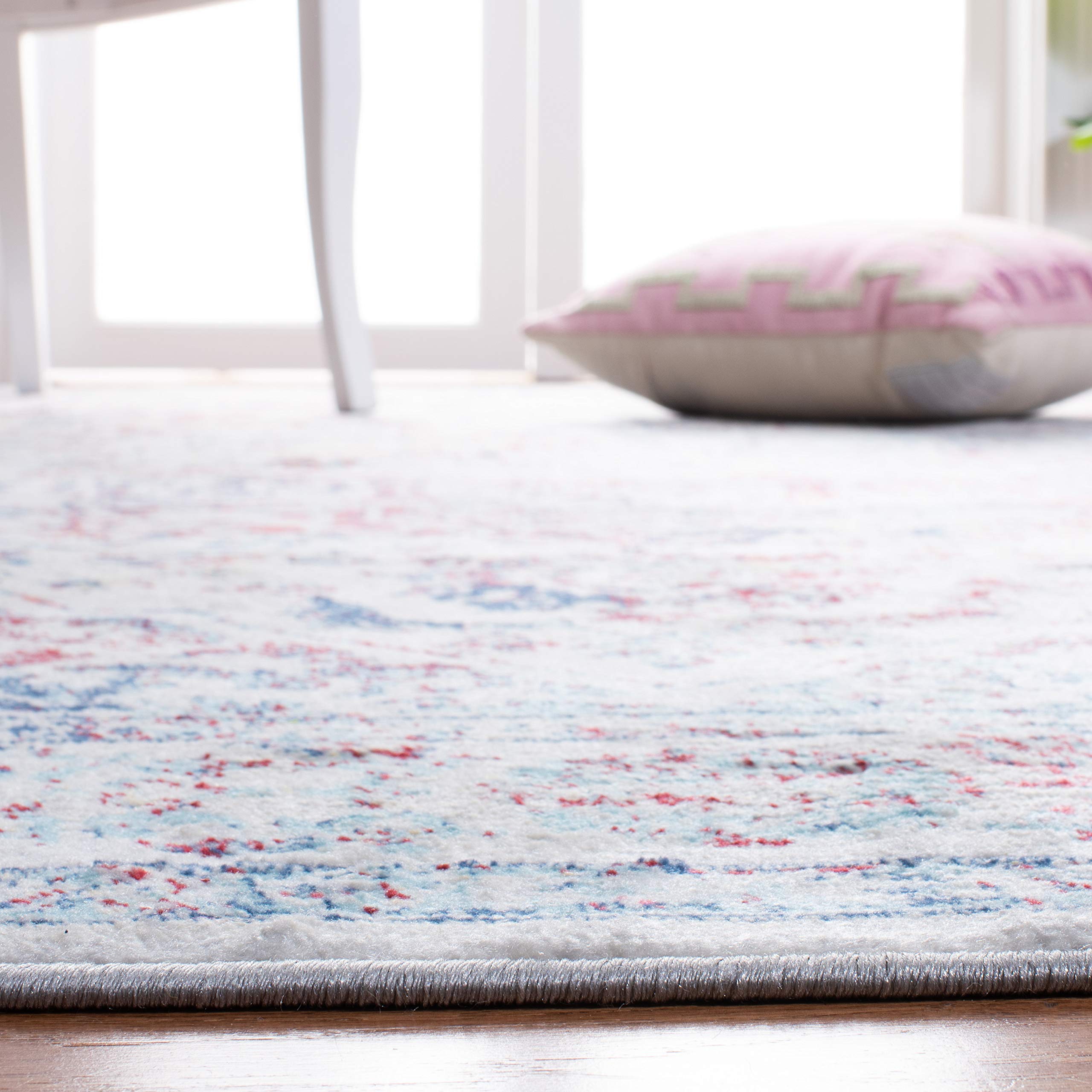 Safavieh Brentwood Collection 8' X 10' Ivory/Blue Bnt832B Medallion Distressed Non-Shedding Living Room Bedroom Dining Home Offi