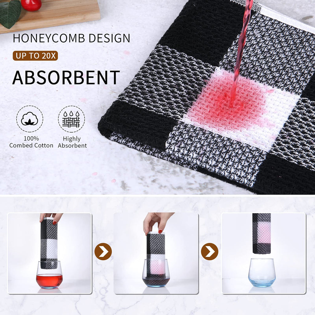 Mordimy 100% Cotton Waffle Weave Kitchen Towels, 13 X 28 Inches, Super Soft And Absorbent Buffalo Check Dish Towels For Drying D