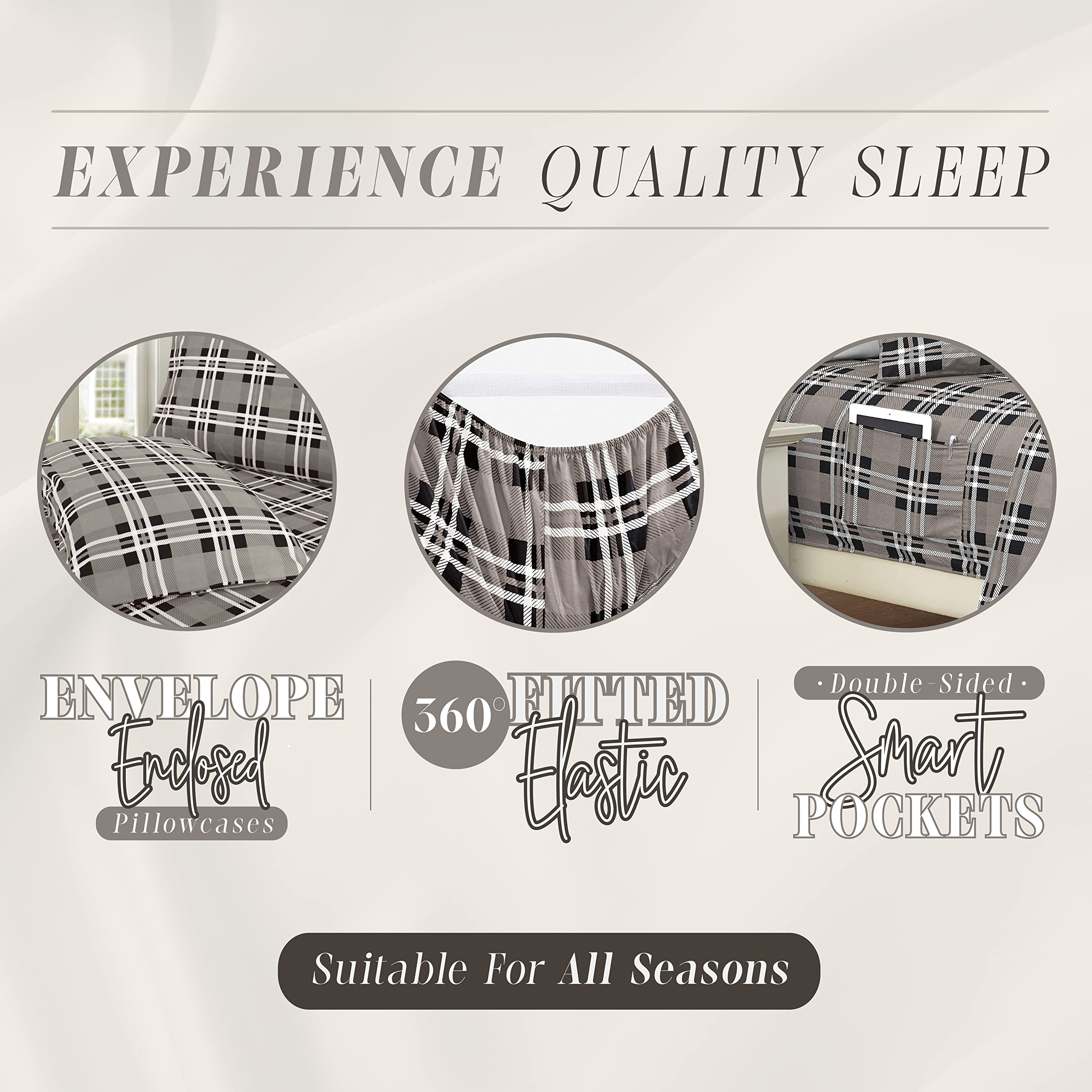 Elegant Comfort Lilliana Plaid 6-Piece Sheet Set, Supreme Coziness Fade & Wrinkle Resistant, 1500 Premium Hotel Quality Microfiber, Sheet Featuring Smart Pockets, Plaid Sheet Set, Full, Gray
