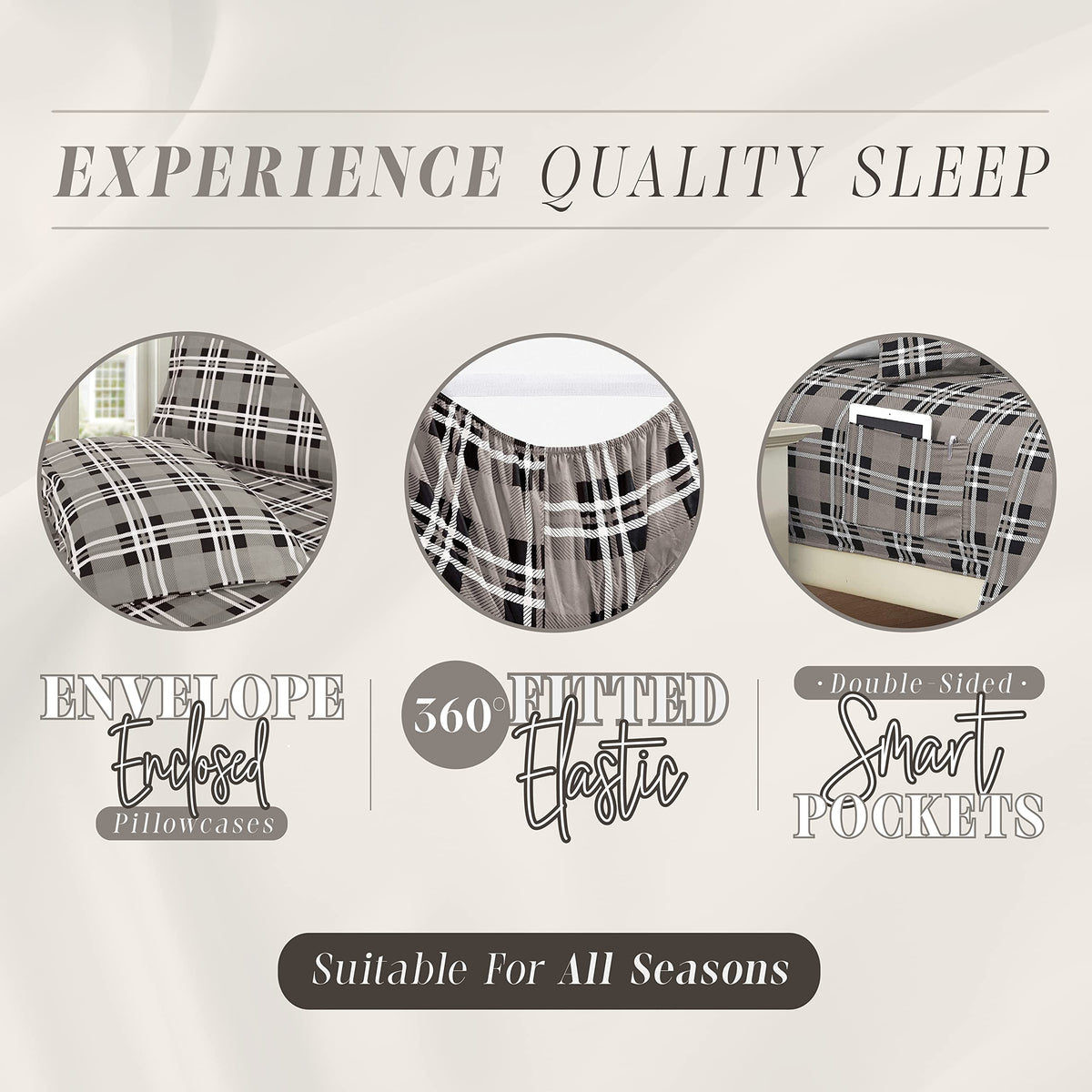 Elegant Comfort Lilliana Plaid 6-Piece Sheet Set, Supreme Coziness Fade & Wrinkle Resistant, 1500 Premium Hotel Quality Microfiber, Sheet Featuring Smart Pockets, Plaid Sheet Set, King, Gray