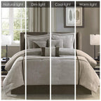 Madison Park Cozy Comforter Set Casual Blocks Design All Season, Matching Bed Skirt, Decorative Pillows, California King (104 In X 92 In), Dallas Taupe/Brown, 7 Piece