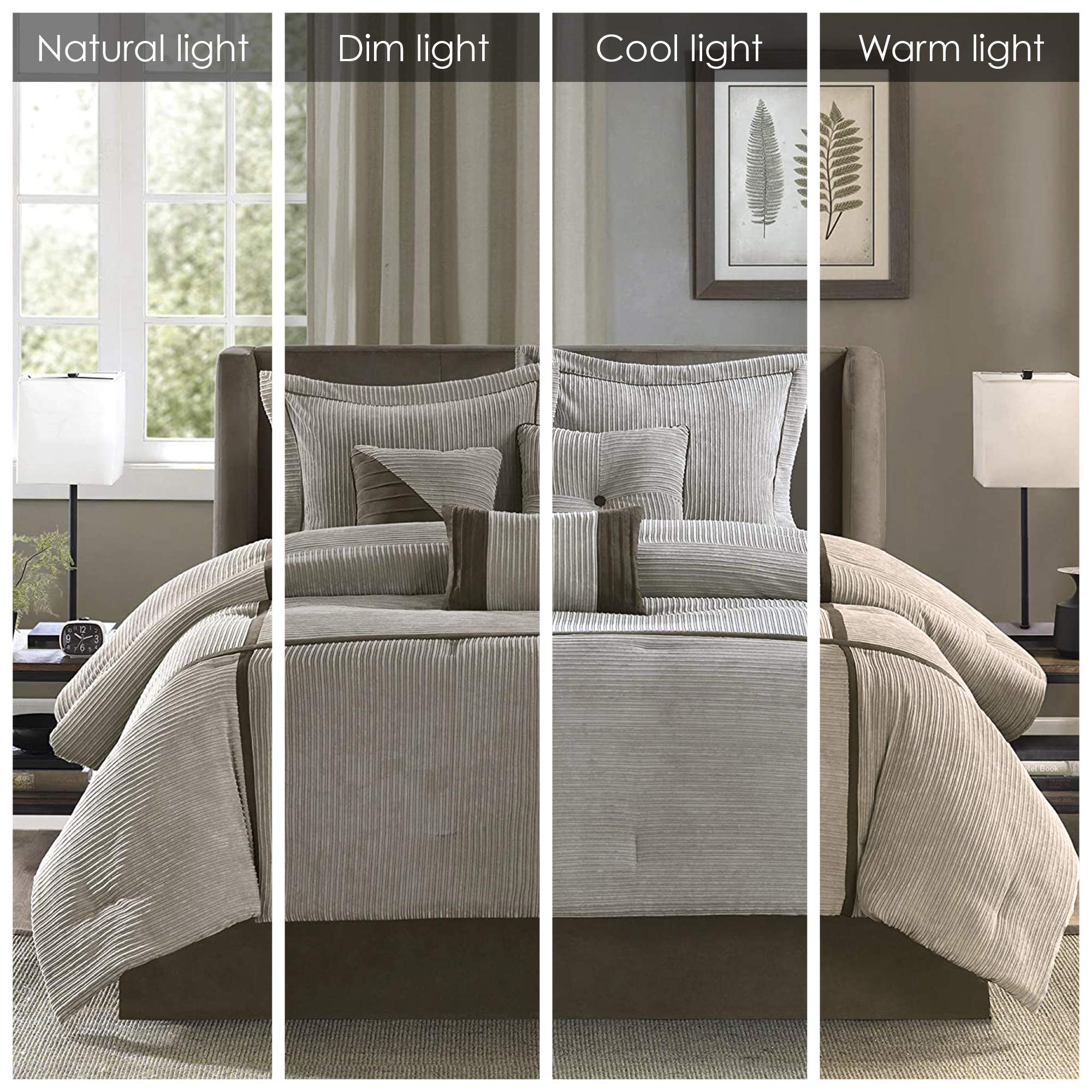 Madison Park Cozy Comforter Set Casual Blocks Design All Season, Matching Bed Skirt, Decorative Pillows, California King (104 In X 92 In), Dallas Taupe/Brown, 7 Piece