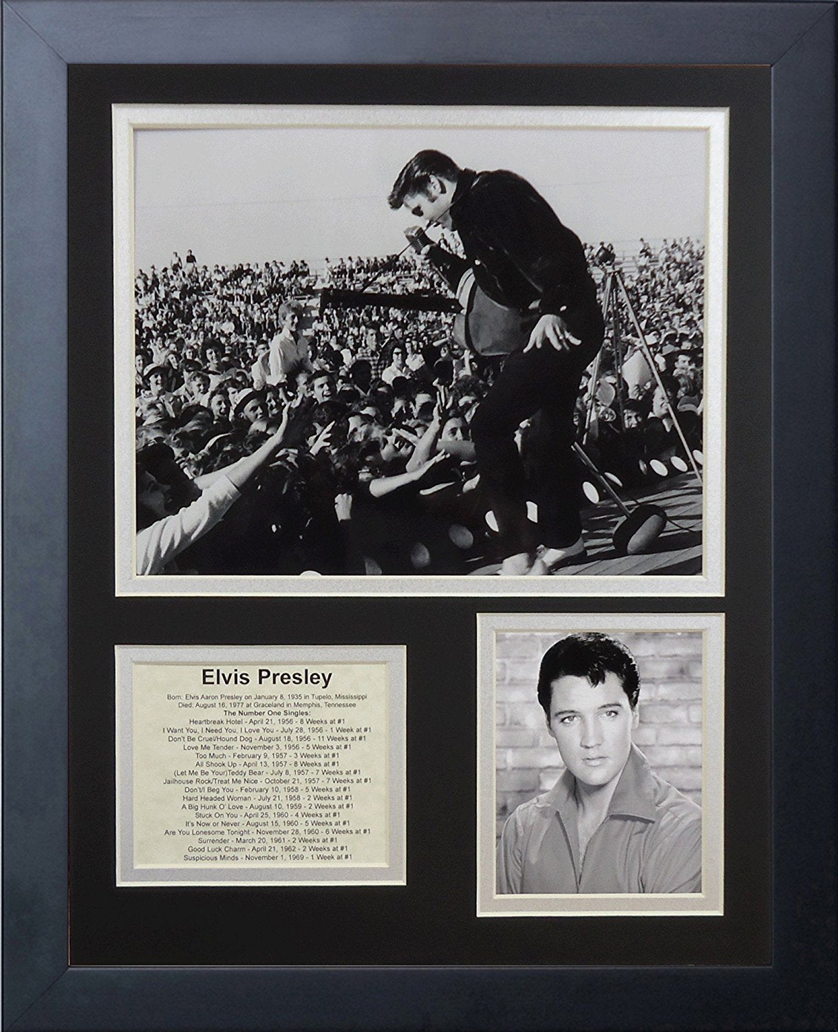 Legends Never Die Elvis Presley Performing Live Collectible | Framed Photo Collage Wall Art Decor - 12x15, Model: 16446U, BLACK 