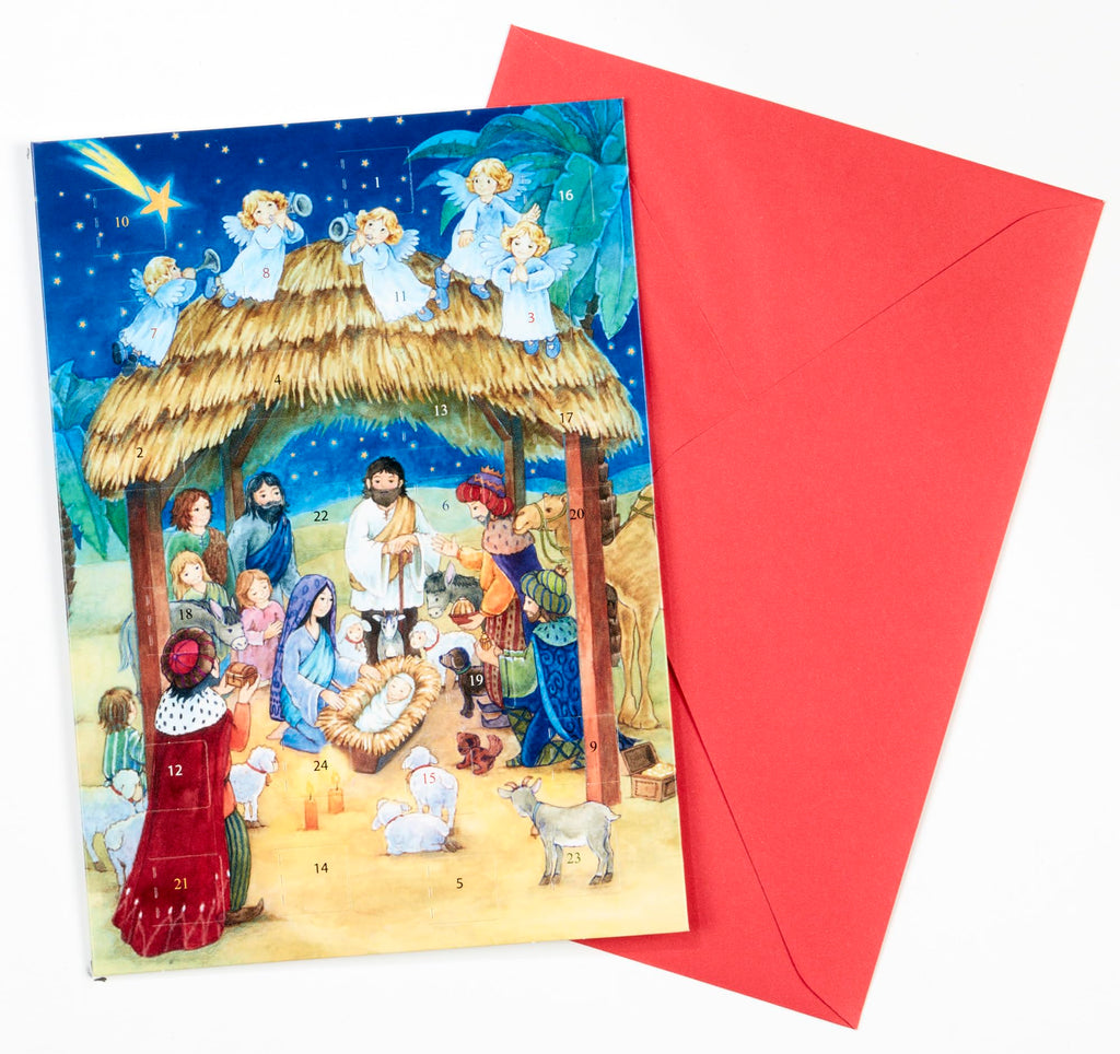 Nativity Themed Advent Calendar Greeting Cards - Assortment Of 12 Cards With Envelopes By Vermont Christmas Company - The Perfec