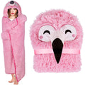Flamingo Wearable Hooded Blanket For Adults - Fluffy Super Soft Shaggy Faux Fur, Fuzzy Warm Cozy Plush Furry Fleece & Sherpa Hoo