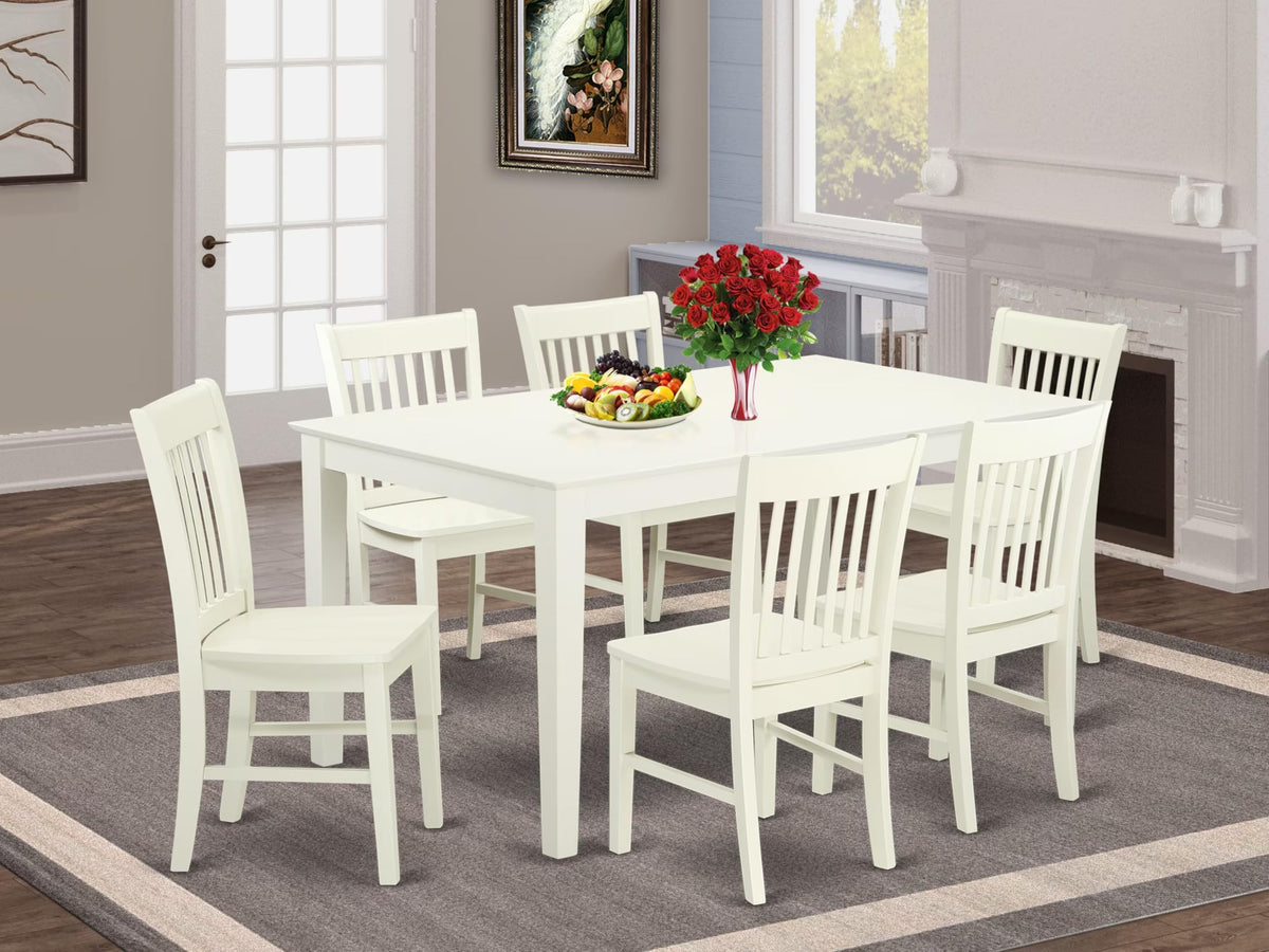 East West Furniture Cano7-Lwh-W 7 Piece Dining Table Set Consist Of A Rectangle Kitchen Table And 6 Dining Room Chairs, 36X60 Inch, Linen White