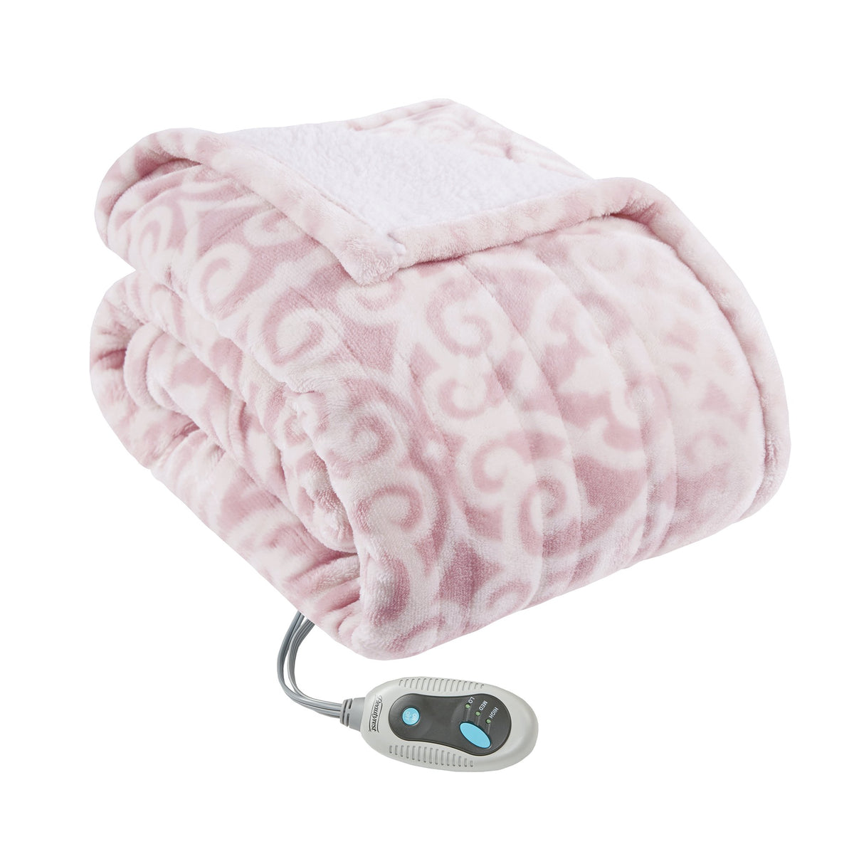Beautyrest Ultra Soft Sherpa Berber Fleece Electric Poncho Wrap Blanket Heated Throw with Auto Shutoff, 50 in x 64 in, Blush Lat