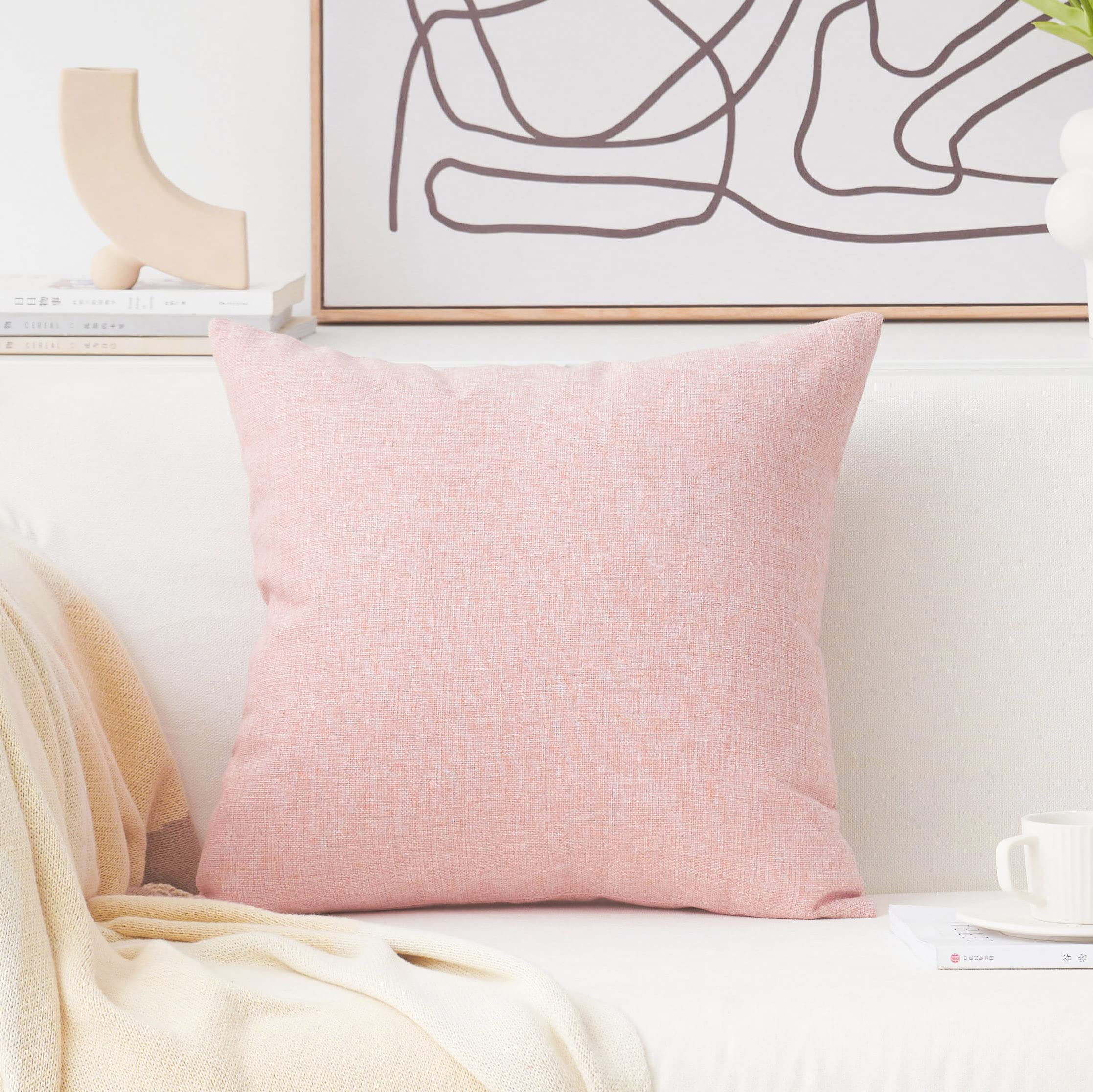 Home Brilliant 24X24 Pillow Covers Barbie Decorative Lined Linen Euro Sham Blush Pink Cushion Case For Floor, 60 X 60 Cm, Baby P