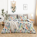 Yuheguoji Bohemian Paisley Duvet Cover King 100% Cotton Colorful Boho Floral Duvet Cover 3 Pcs Set 1 Blue Orange Damask Duvet Co