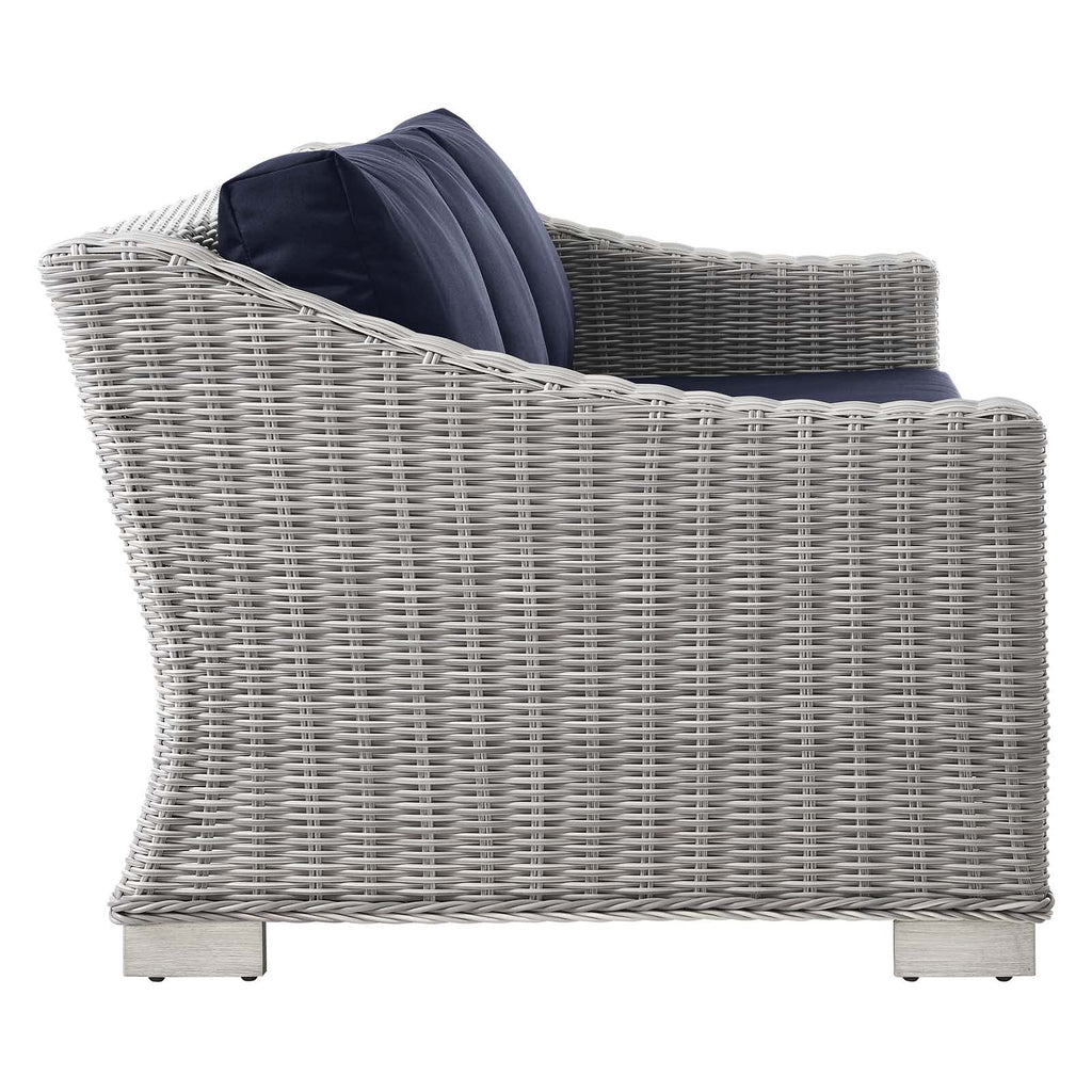 Modway Conway Outdoor Patio Wicker Rattan, Sofa, Light Gray Navy