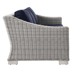 Modway Conway Outdoor Patio Wicker Rattan, Sofa, Light Gray Navy