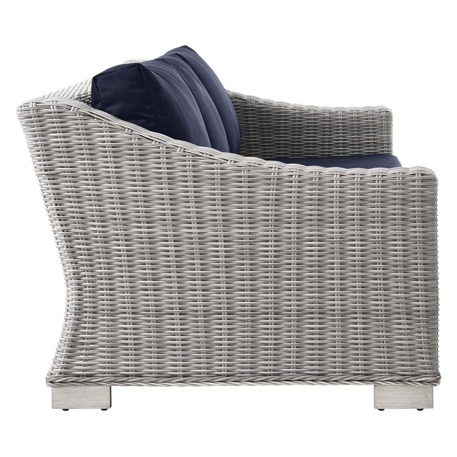Modway Conway Outdoor Patio Wicker Rattan, Sofa, Light Gray Navy
