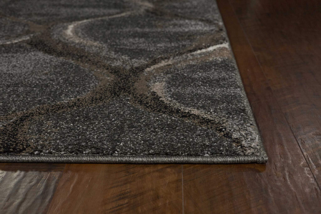 HomeRoots Polypropylene 5'x8' Charcoal Grey Machine Woven Ogee Indoor Area Rug