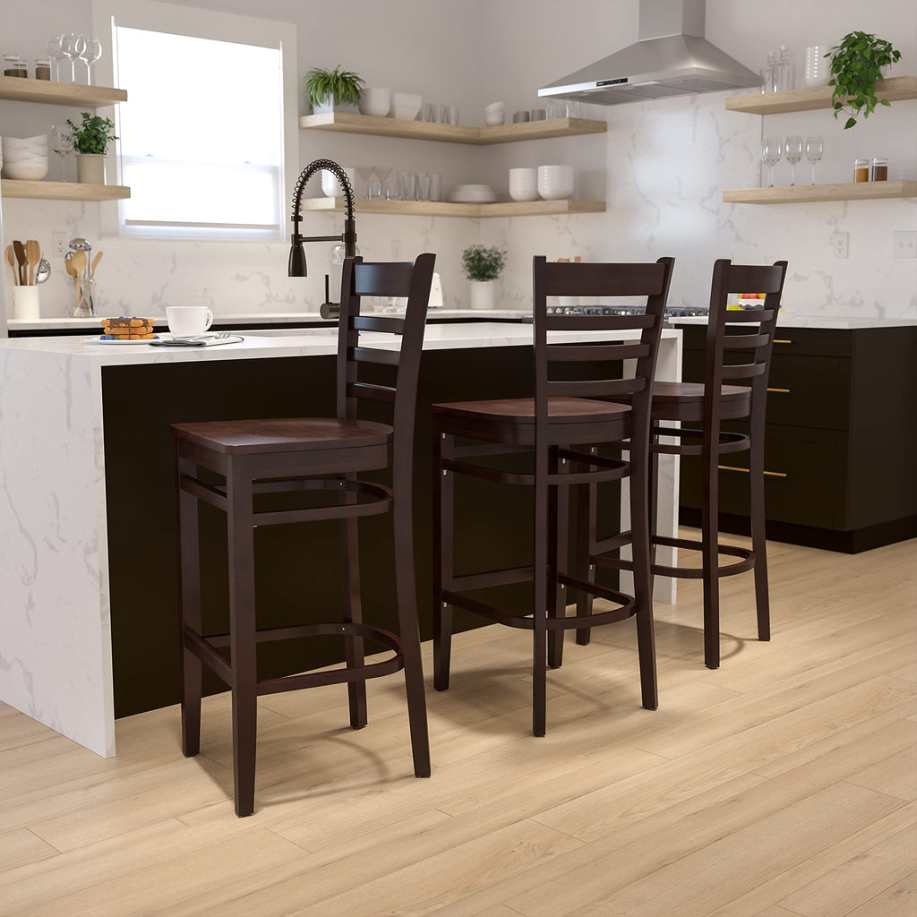 Flash Furniture HERCULES Series Ladder Back Walnut Wood Restaurant Barstool