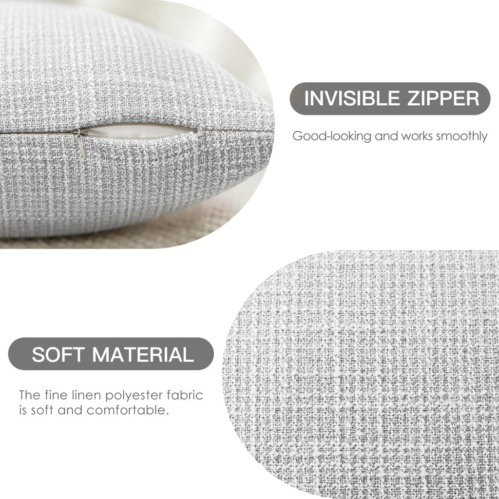 Otostar Pack Of 2 Throw Pillow Covers 16X16 Inch Linen Light Grey Pillowcases Farmhouse Decorative Solid Pillow Covers 40X40 Cm