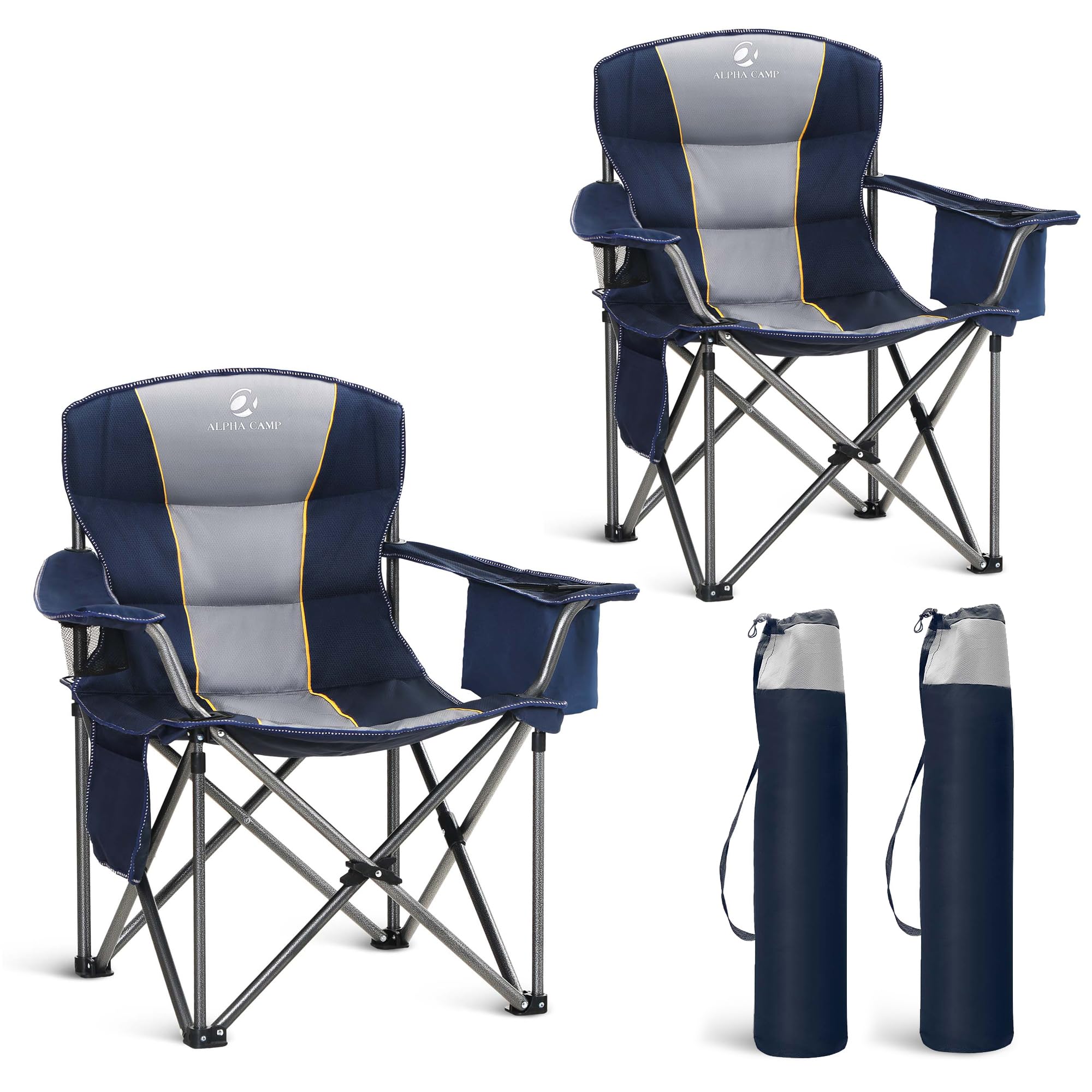 LETS CAMP Folding Camping Chair Oversized Heavy Duty Padded Outdoor Chair with Cup Holder Storage and Cooler Bag, 450 LBS Weigh