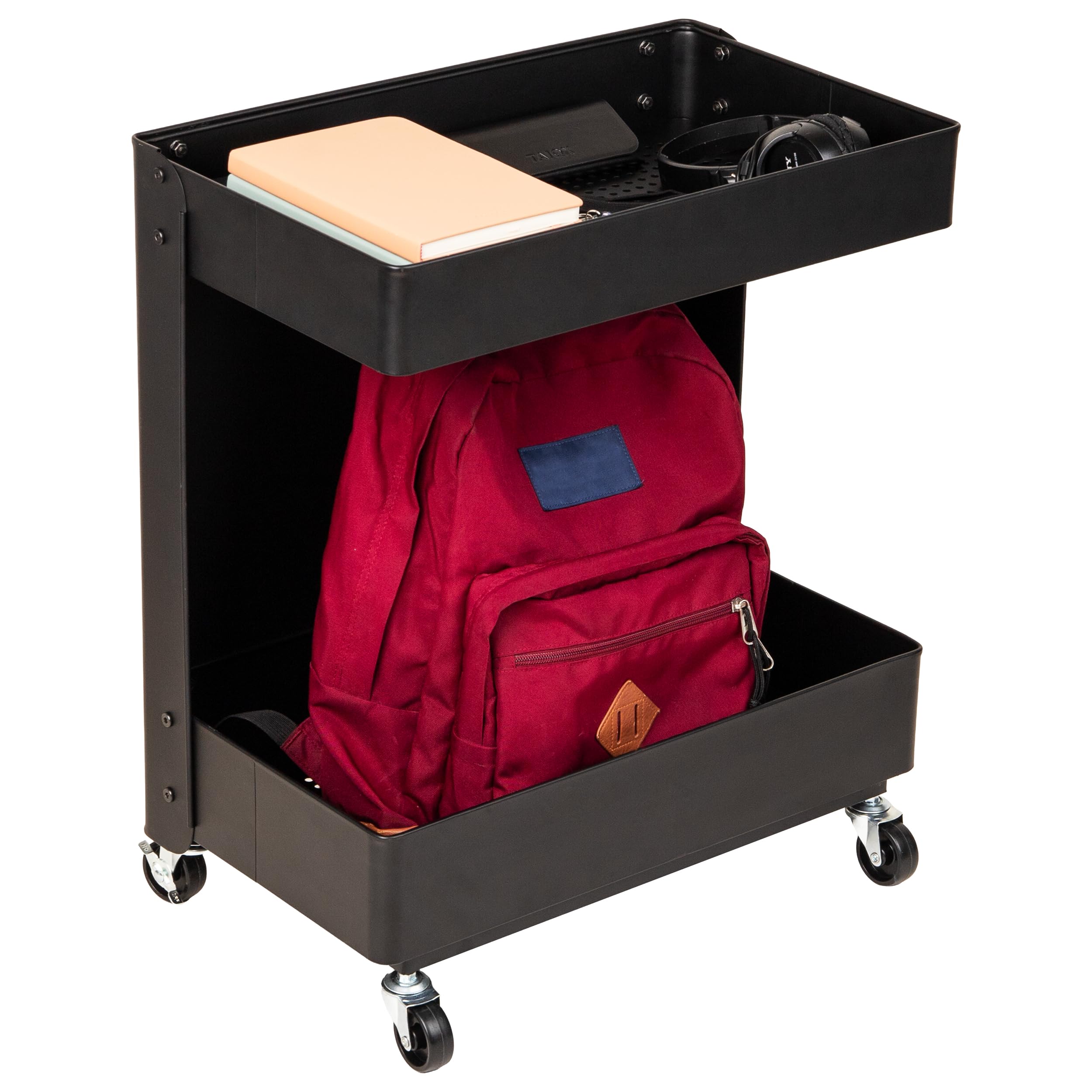 Mind Reader Under Desk Rolling Cart, 2-Tier Steel Utility Organizer, No Assembly Required, 12 L x 20 W x 23.5 H, Black