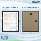 Icona Bay 11X14 Black Collage Picture Frame With Removable Mat For 5-4X6 Photos, Modern Style Wood Composite Frame, Wall Mount O