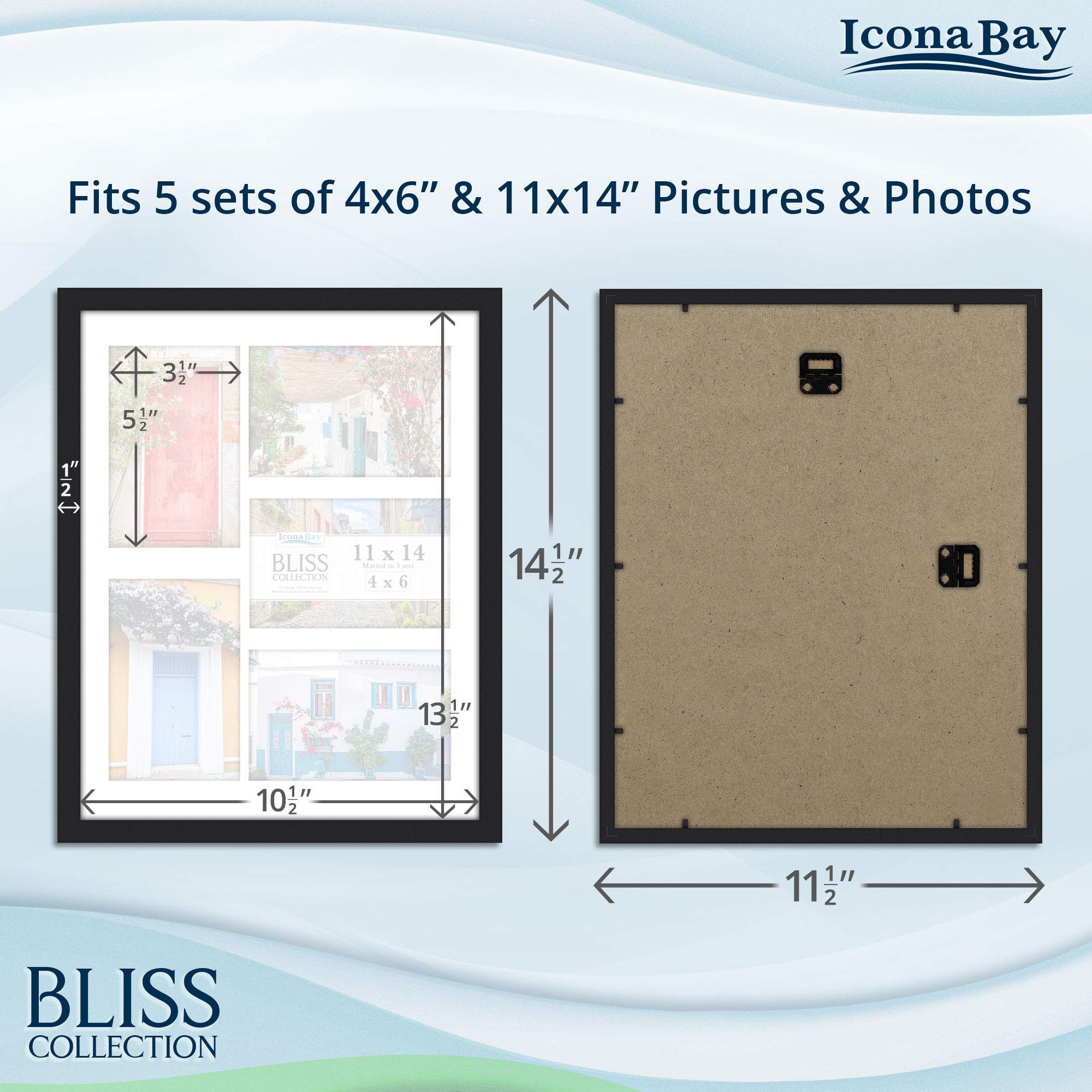 Icona Bay 11X14 Black Collage Picture Frame With Removable Mat For 5-4X6 Photos, Modern Style Wood Composite Frame, Wall Mount O