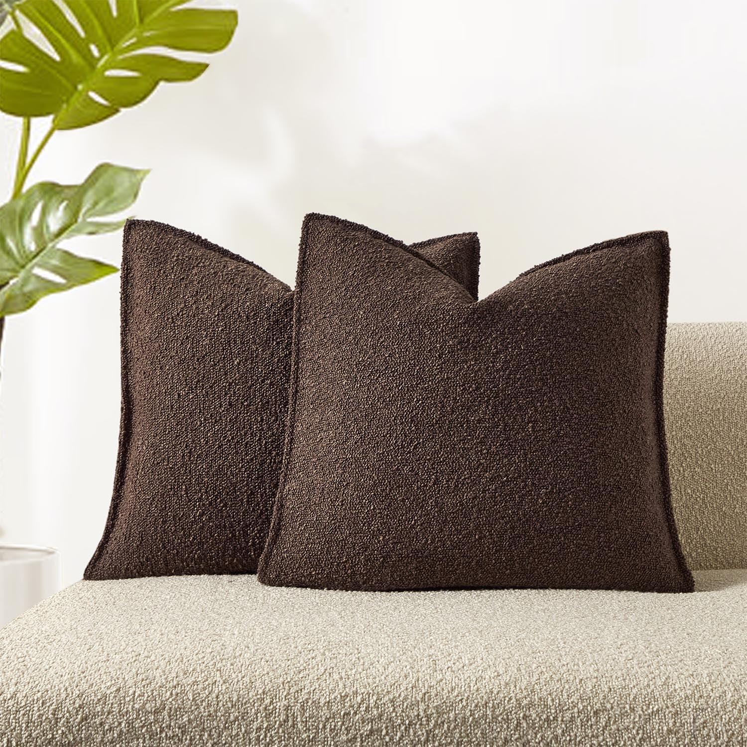 Juspurbet Brown Boucle Broadside Throw Pillow Covers 18X18 Inch Set Of 2 For Couch Bedroom Sofa Living Room Decorative Soft Text