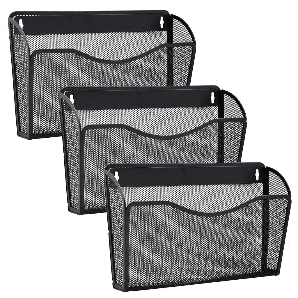 Gawerk 3 Pack Wall File Organizer - Black Mesh Hanging Metal Vertical File Holder for Office/Home Storage