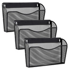 Gawerk 3 Pack Wall File Organizer - Black Mesh Hanging Metal Vertical File Holder for Office/Home Storage